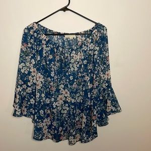 Sheer Quarter Sleeve Blue Top